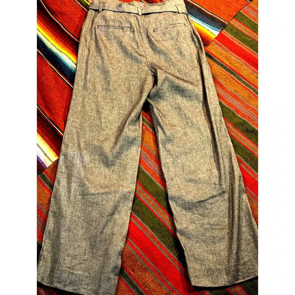 Banana Republic Pants Womens 8 Gray Black Linen Paperbag Belted Twill Wide Leg